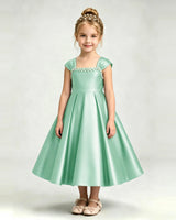 Mint Green Satin A-line Girls Formal Dress Front View