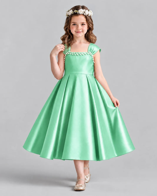 Mint Green Satin A-line Girls Formal Dress Front View