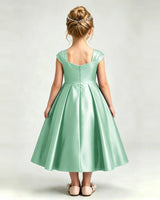Mint Green Satin A-line Girls Formal Dress Back View