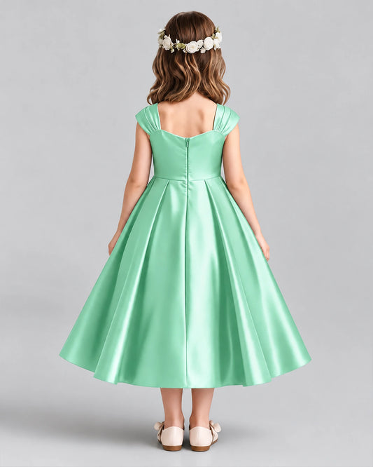 Mint Green Satin A-line Girls Formal Dress Back View