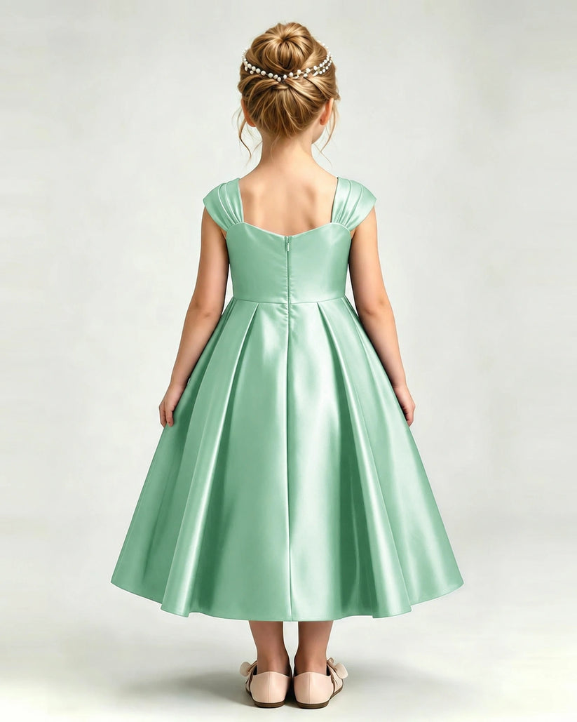 Mint Green Satin A-line Girls Formal Dress Back View