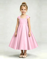 Pink Satin A-line Girls Formal Dress Front View