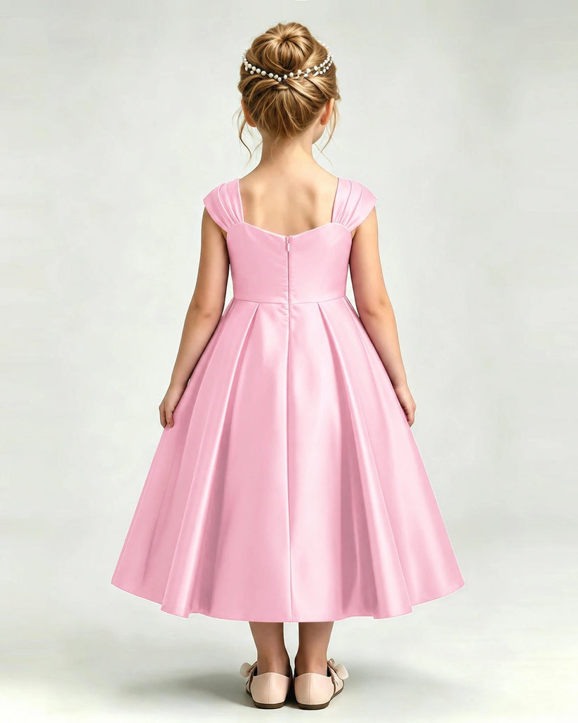 Pink Satin A-line Girls Formal Dress Back View