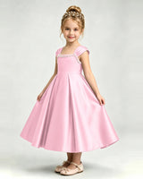 Pink Satin A-line Girls Formal Dress Front View