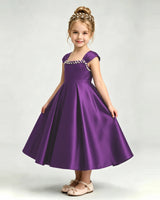Purple Satin A-line Girls Formal Dress Front View