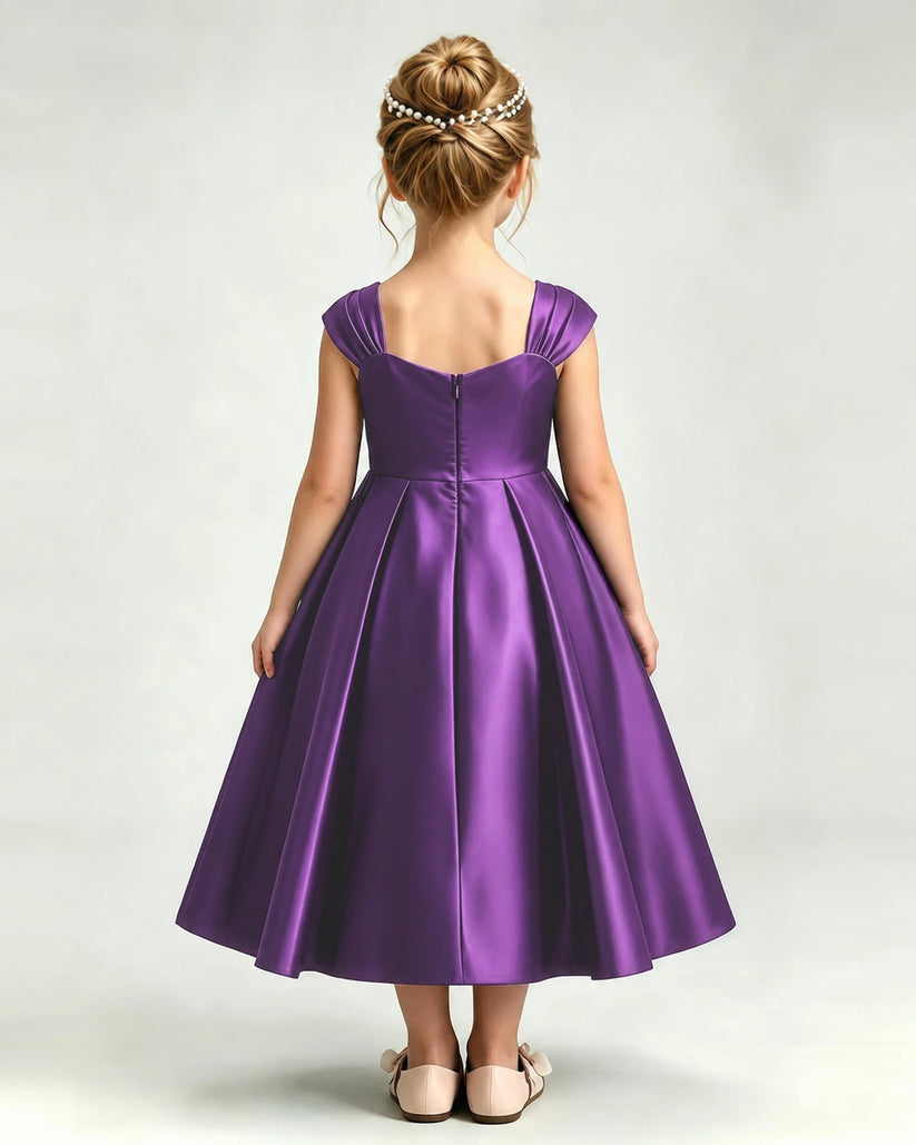 Purple Satin A-line Girls Formal Dress Back View