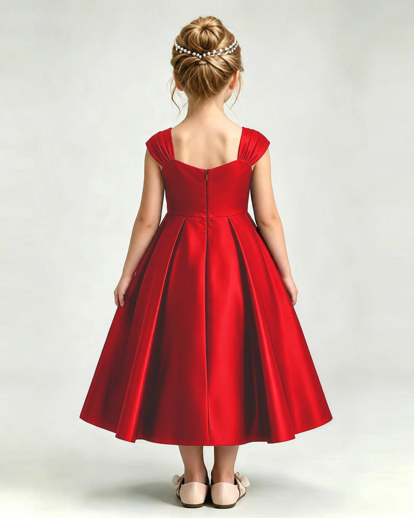 Red Satin A-line Girls Formal Dress Back View