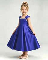 Royal Blue Satin A-line Girls Formal Dress Front View