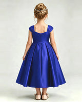 Royal Blue Satin A-line Girls Formal Dress Back View