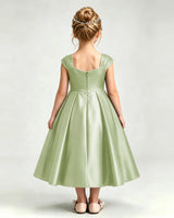 Sage Green Satin A-line Girls Formal Dress Back View