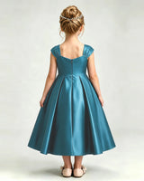 Teal Satin A-line Girls Formal Dress Back View