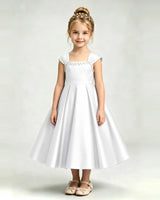 White Satin A-line Girls Formal Dress Front View
