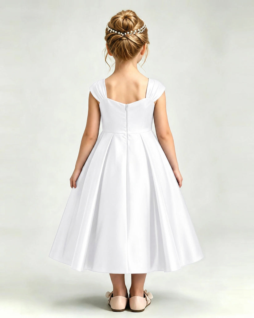 White Satin A-line Girls Formal Dress Back View