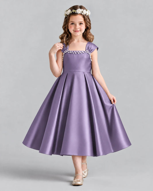 Wisteria Satin A-line Girls Formal Dress Front View