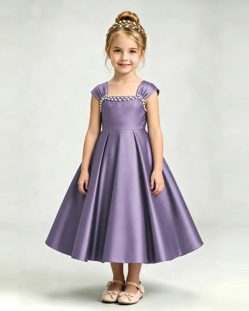 Wisteria Satin A-line Girls Formal Dress Front View