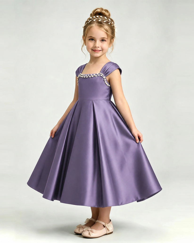 Wisteria Satin A-line Girls Formal Dress Front View