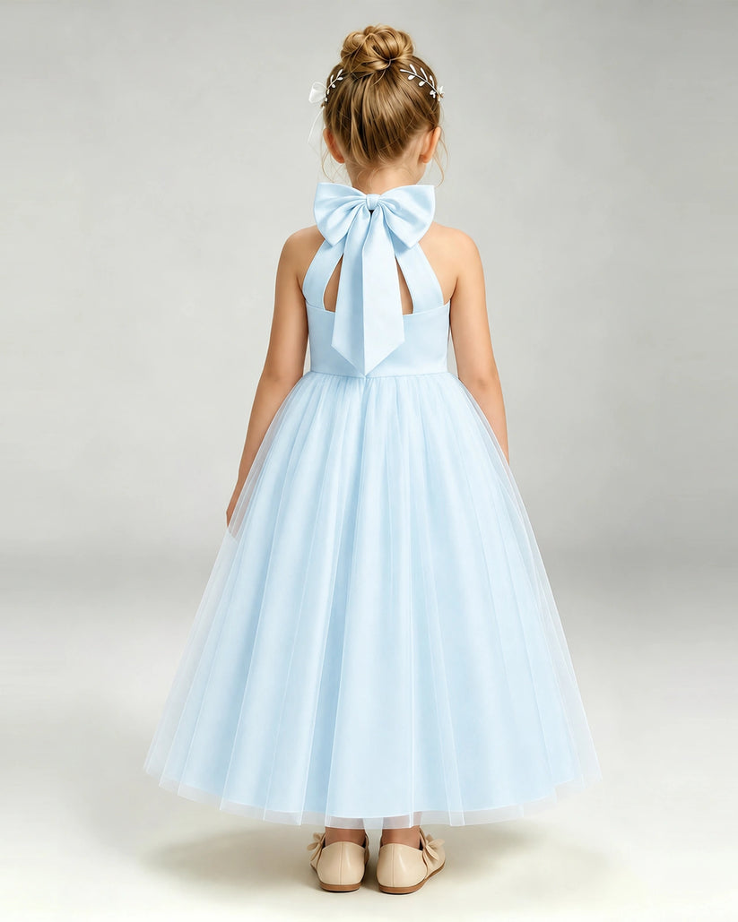 Baby Blue Tulle A-line Pageant Dress Back View