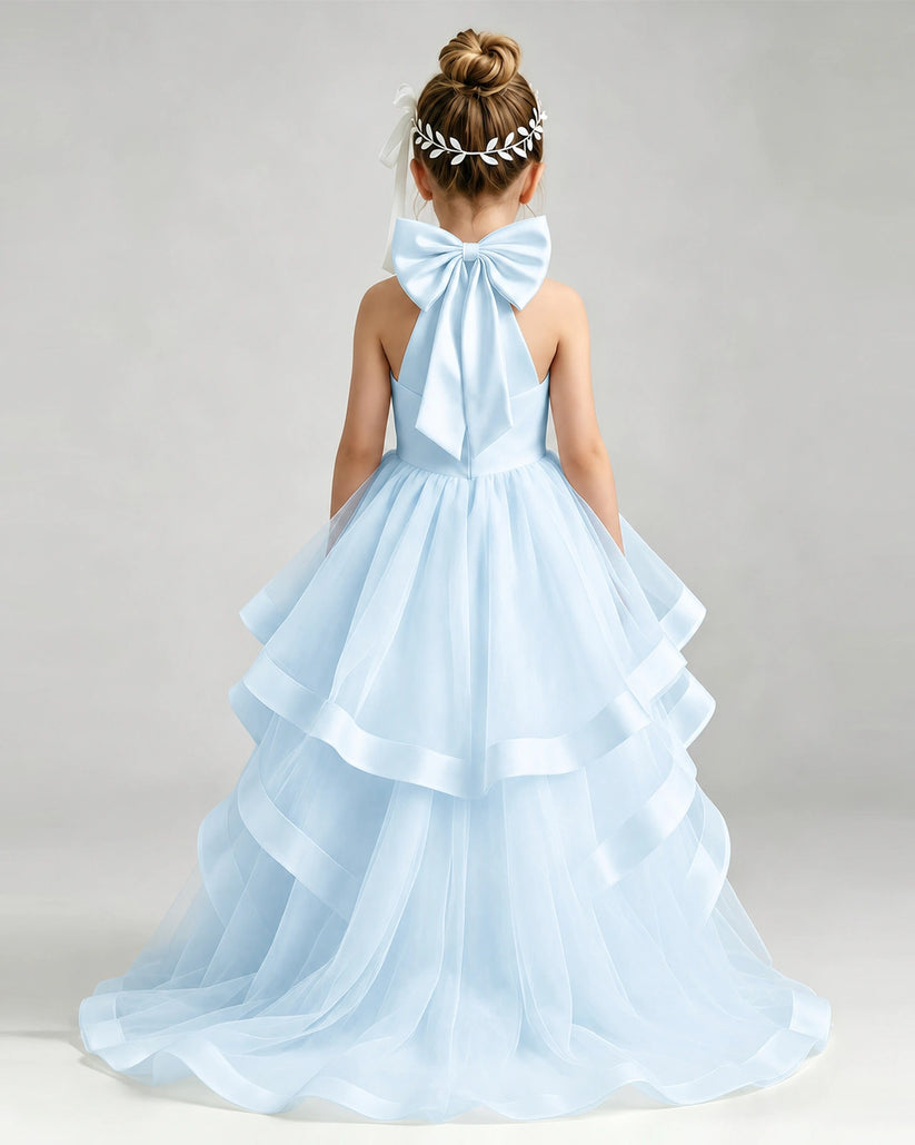 Baby Blue Tulle A-line Pageant Dress Back View