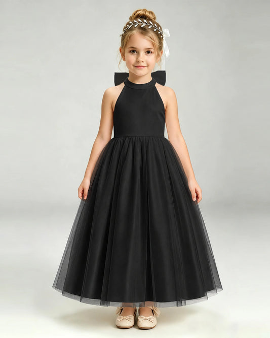 Black Tulle A-line Pageant Dress Front View