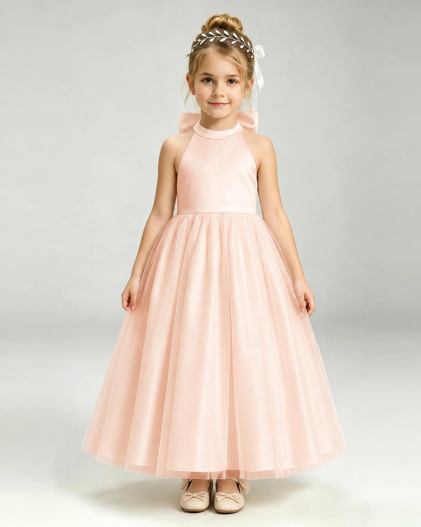 Blush Pink Tulle A-line Pageant Dress Front View