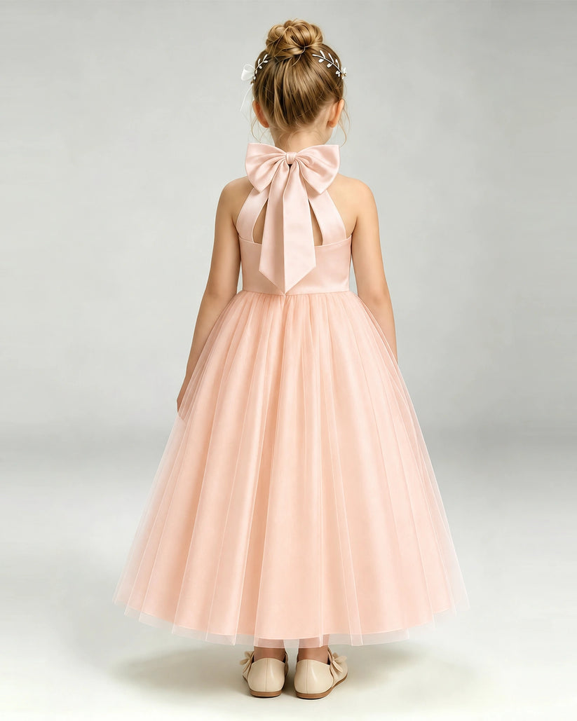 Blush Pink Tulle A-line Pageant Dress Back View