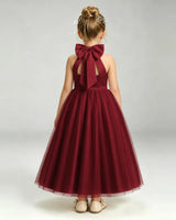 Burgundy Tulle A-line Pageant Dress Back View