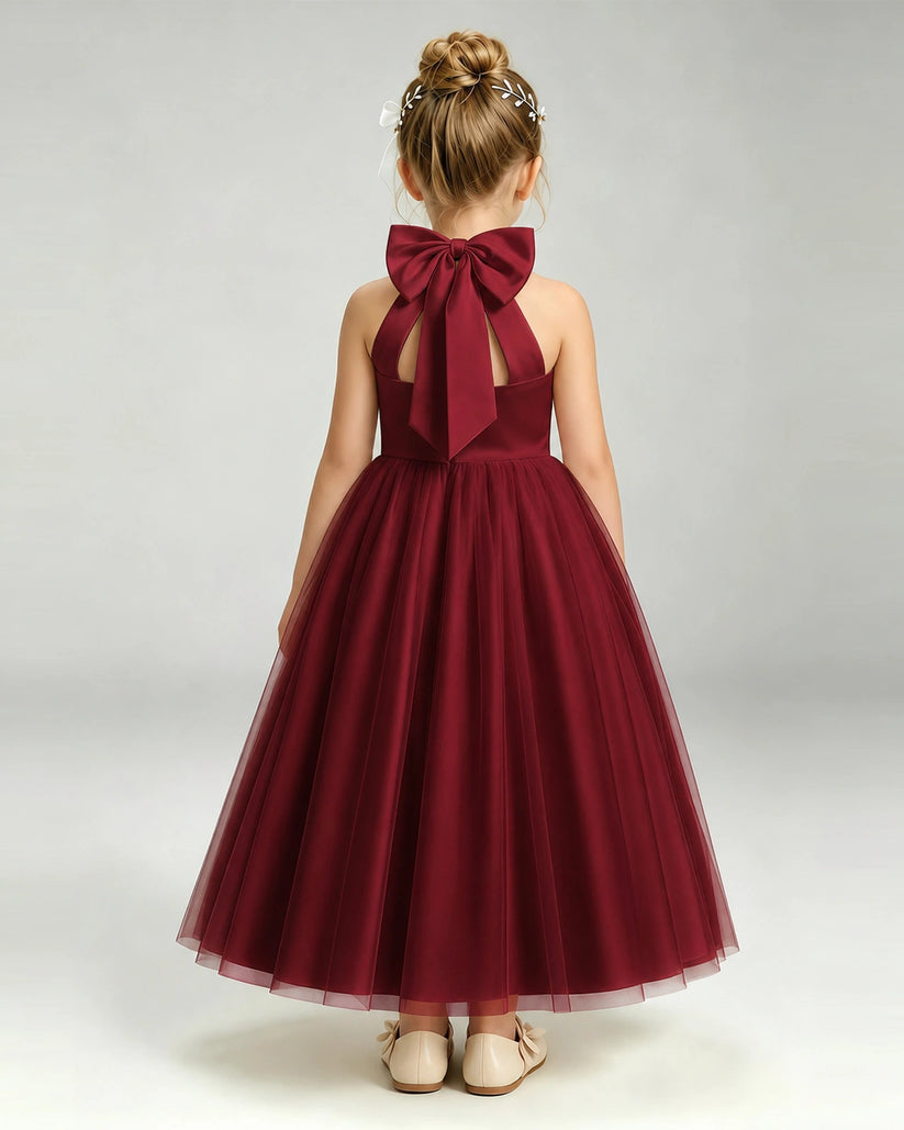 Burgundy Tulle A-line Pageant Dress Back View