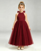 Burgundy Tulle A-line Pageant Dress Front View