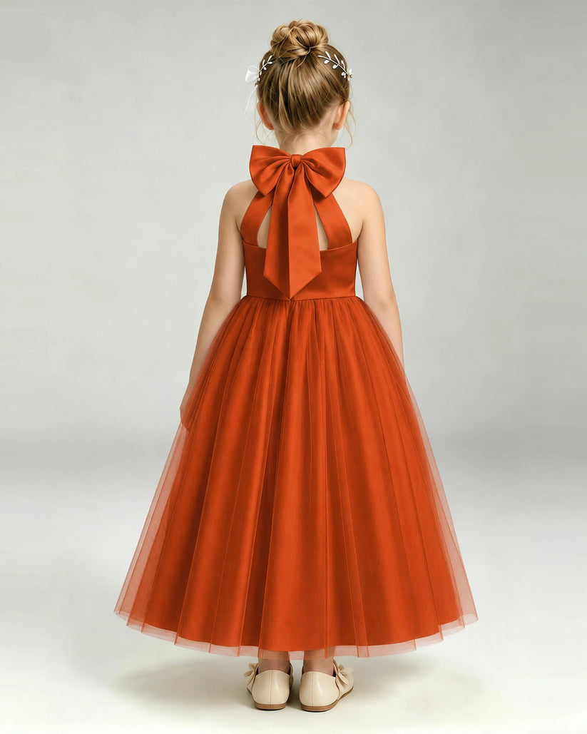 Burnt Orange Tulle A-line Pageant Dress Back View