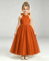 Burnt Orange Tulle A-line Pageant Dress Front View