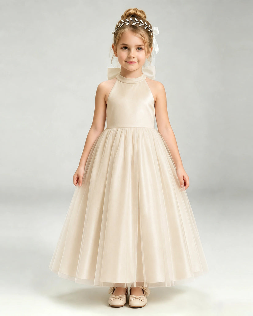 Champagne Tulle A-line Pageant Dress Front View