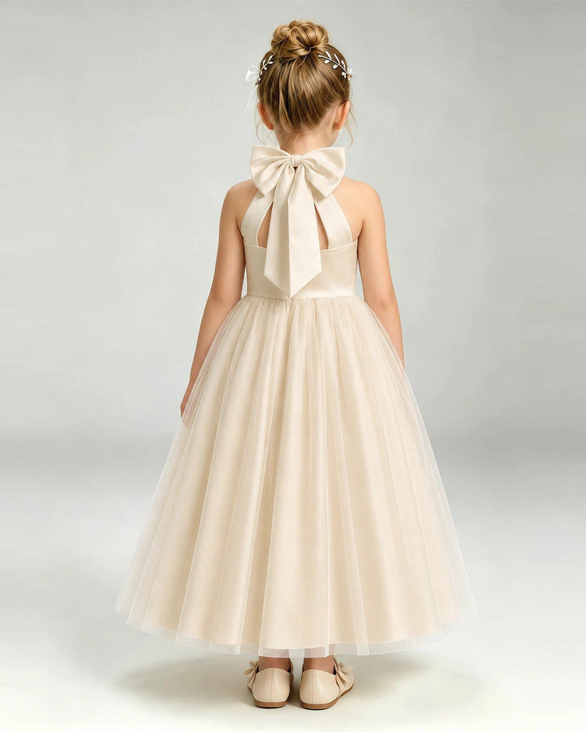 Champagne Tulle A-line Pageant Dress Back View
