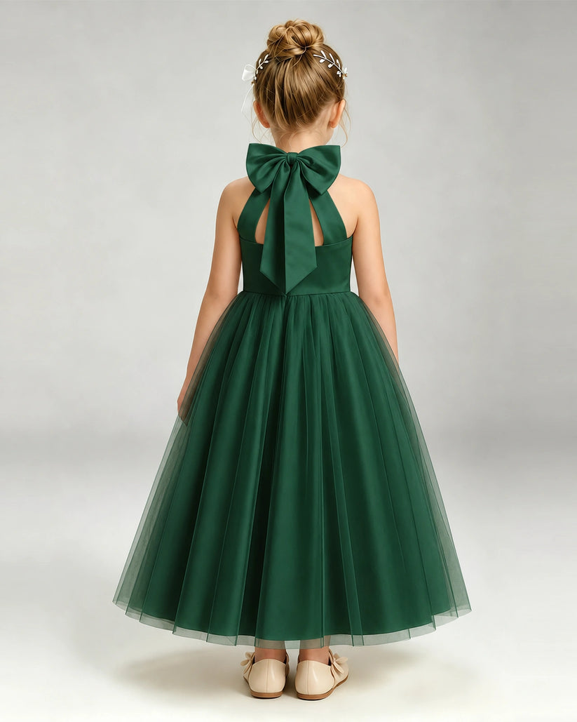 Dark Green Tulle A-line Pageant Dress Back View