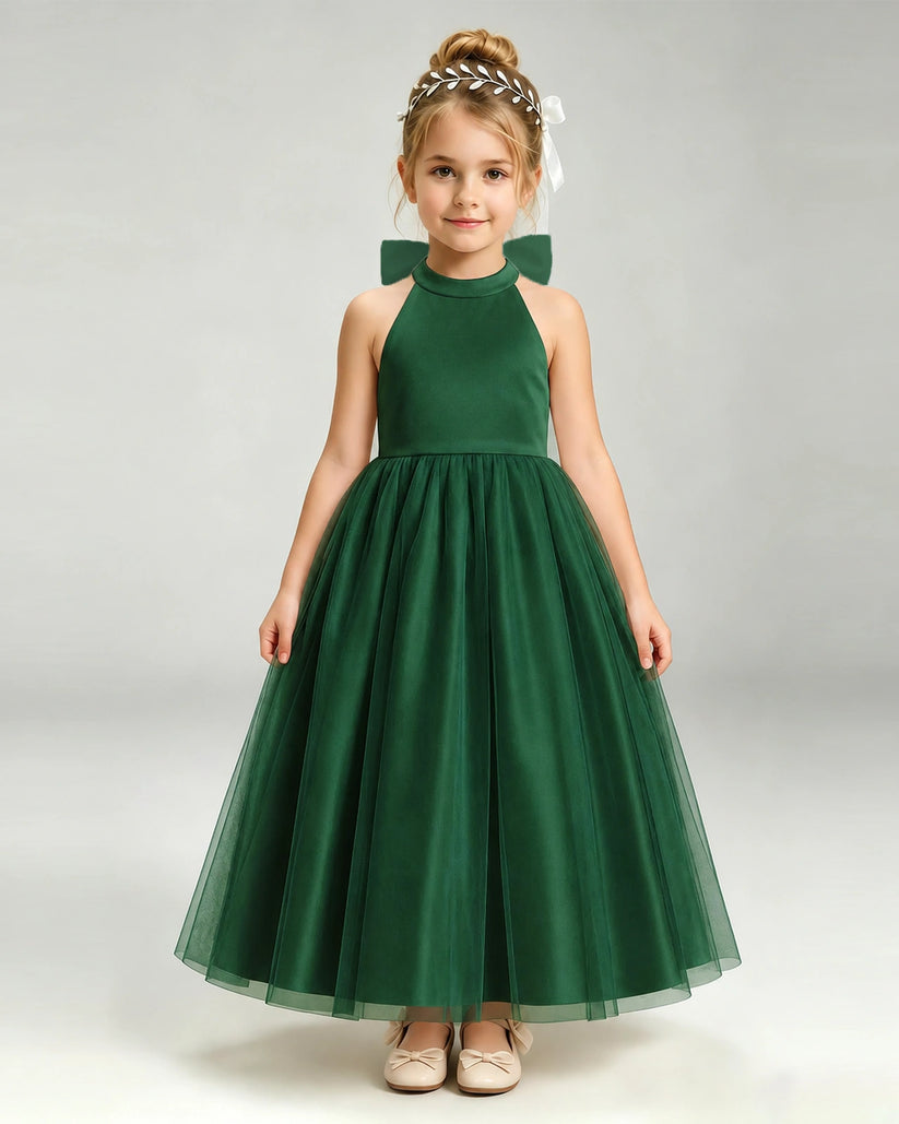 Dark Green Tulle A-line Pageant Dress Front View