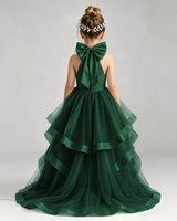 Dark Green Tulle Ball Gown Pageant Dress Back View