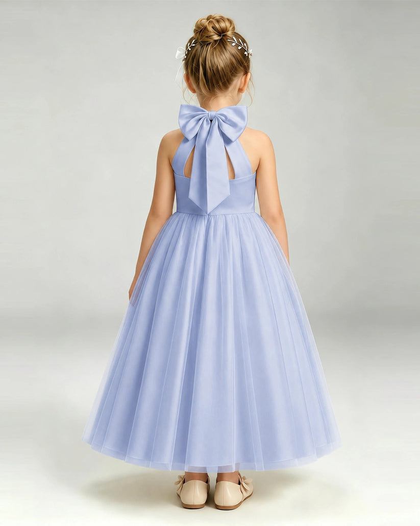 Dusty Blue Tulle A-line Pageant Dress Back View