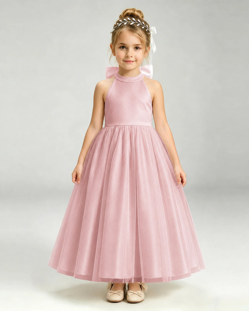 Dusty Rose Tulle A-line Pageant Dress Front View