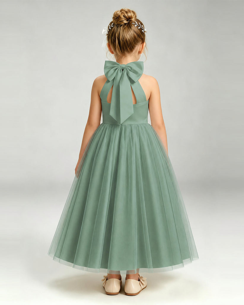 Eucalyptus Tulle A-line Pageant Dress Back View