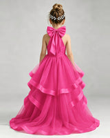 Hot Pink Tulle Ball Gown Pageant Dress Back View