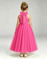 Hot Pink Tulle A-line Pageant Dress Back View