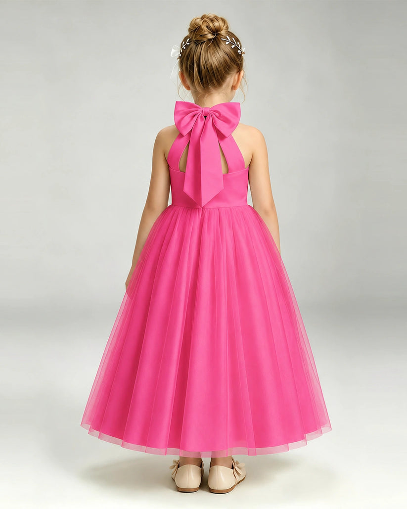 Hot Pink Tulle A-line Pageant Dress Back View