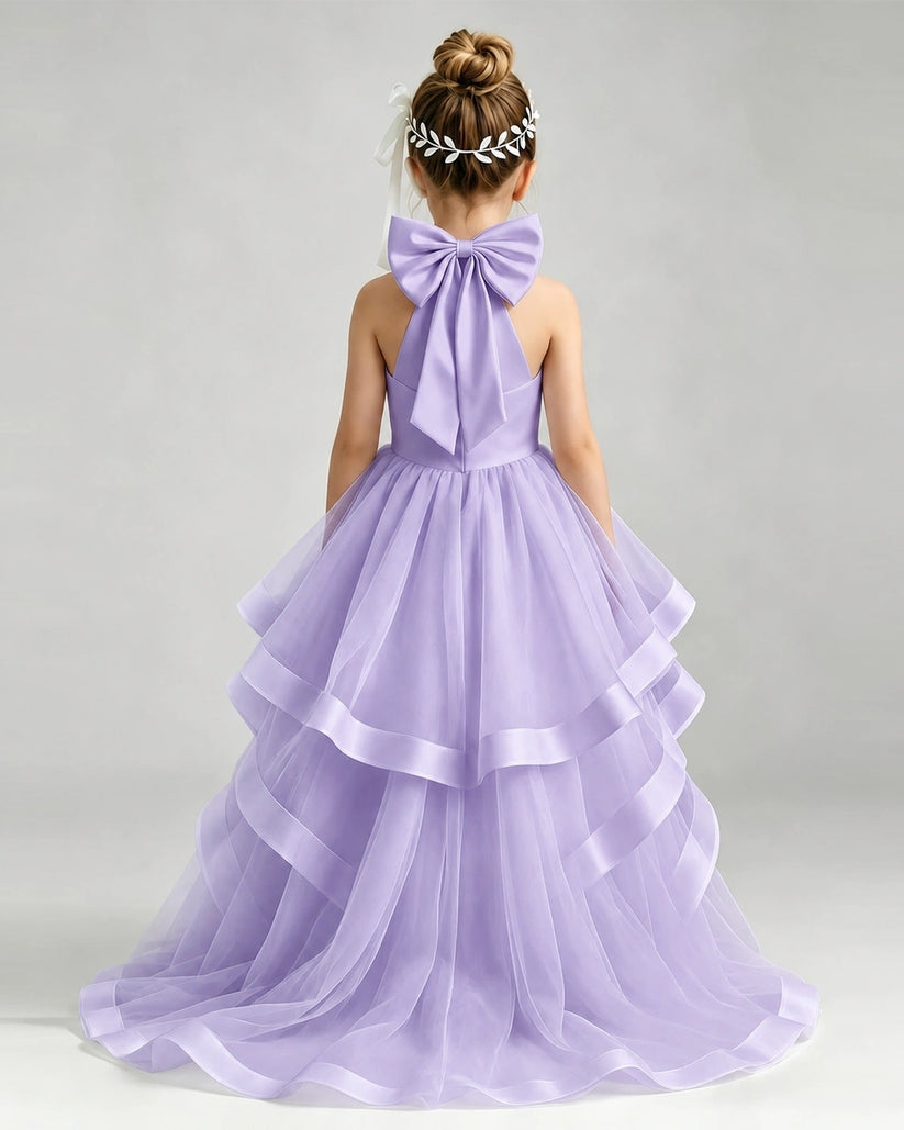 Lavender Tulle A-line Pageant Dress Back View