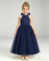 Navy Blue Tulle A-line Pageant Dress Front View