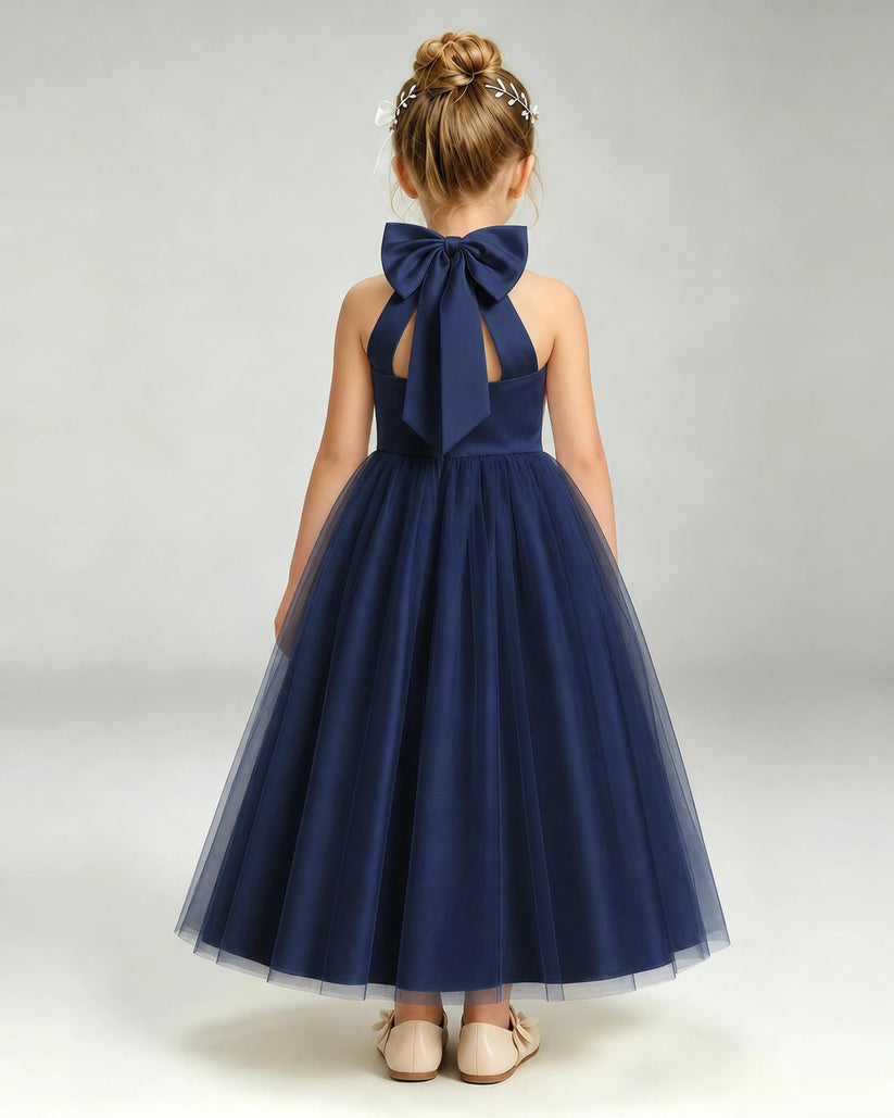 Navy Blue Tulle A-line Pageant Dress Back View