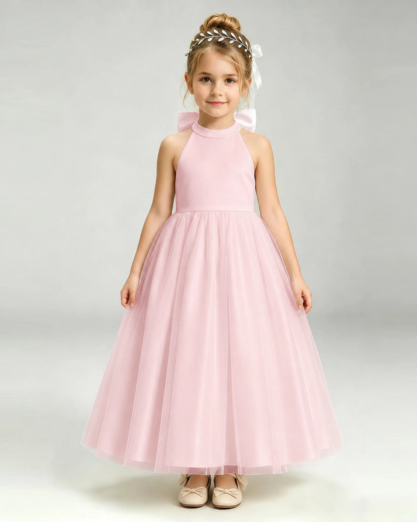 Pink Tulle A-line Pageant Dress Front View