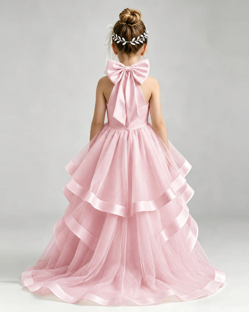 Pink Organza Ball Gown Pageant Dress Back View