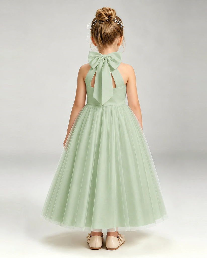 Sage Green Tulle A-line Pageant Dress Back View