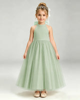 Sage Green Tulle A-line Pageant Dress Front View