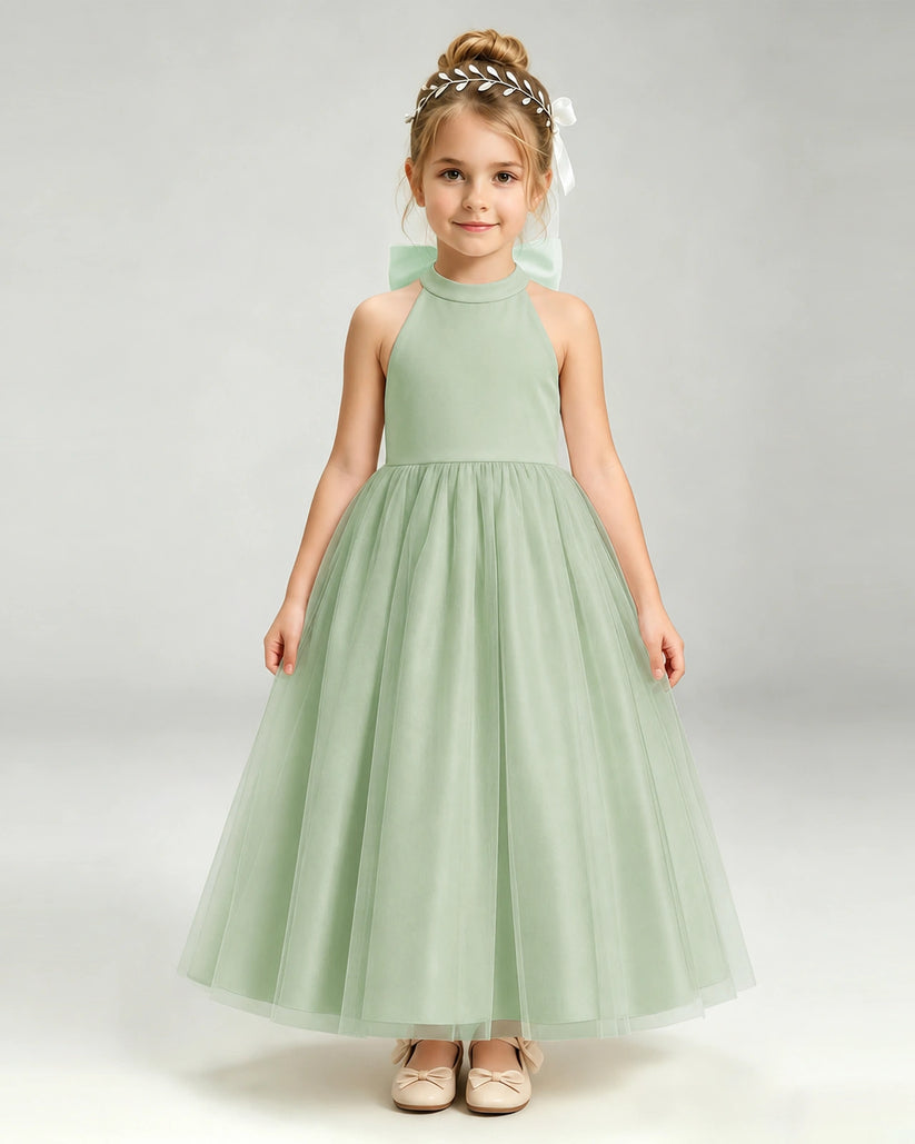 Sage Green Tulle A-line Pageant Dress Front View