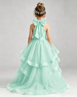 Turquoise Tulle Ball Gown Pageant Dress Back View